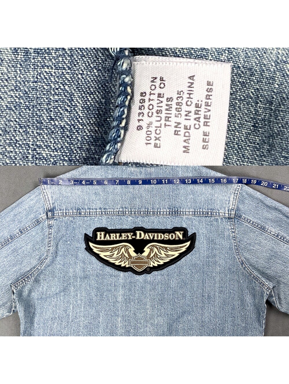 Vintage Light Wash Denim Jacket with Harley-Davidson Patch, Cabela's - Picture 9 of 9